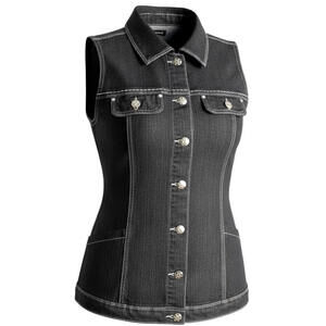 Black Denim Vest Women Size 11 Sleeveless Jean Jacket Button Front